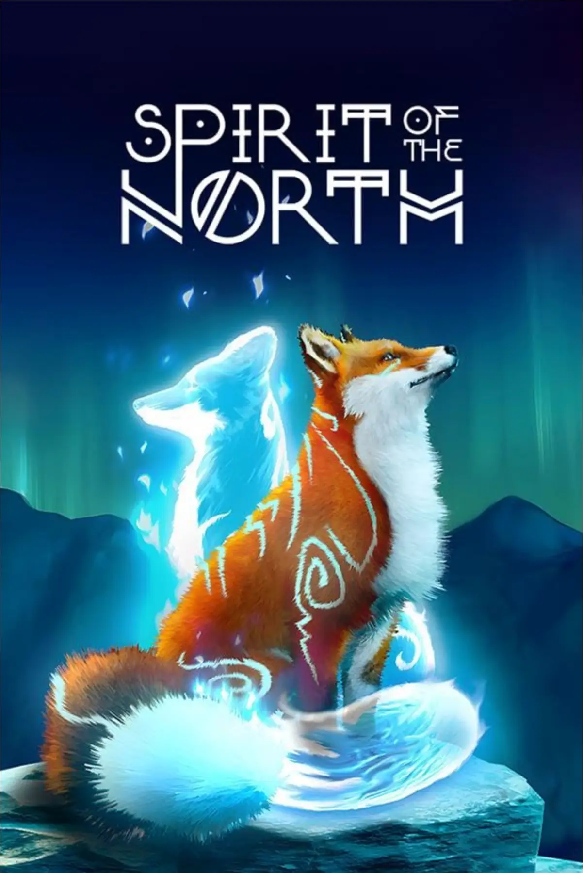 Spirit of the North cover. A fox and a ghost fox are on a dark blue background, possibly the artic.